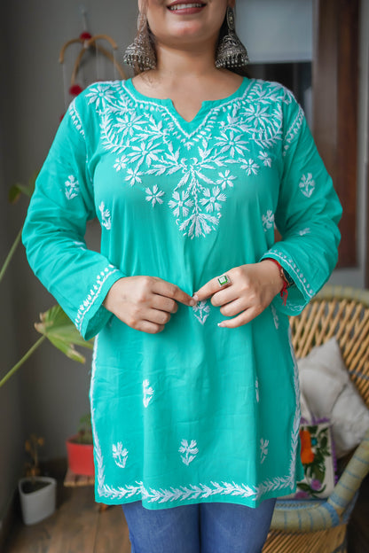 Chinankari Hand Embroidery Short Kurti