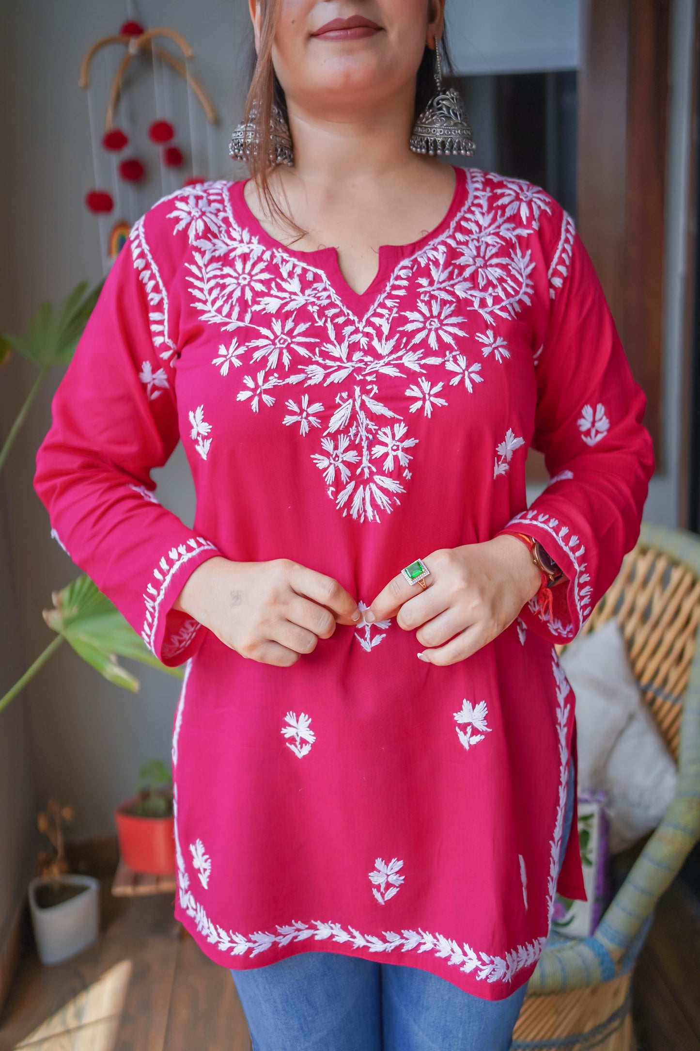 Chikankari Hand Embroidery Short Kurtii