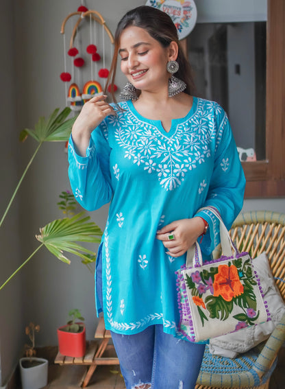 Chikankarii Hand Embroidery Short Kurti