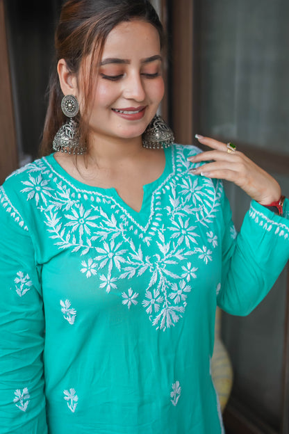 Chinankari Hand Embroidery Short Kurti