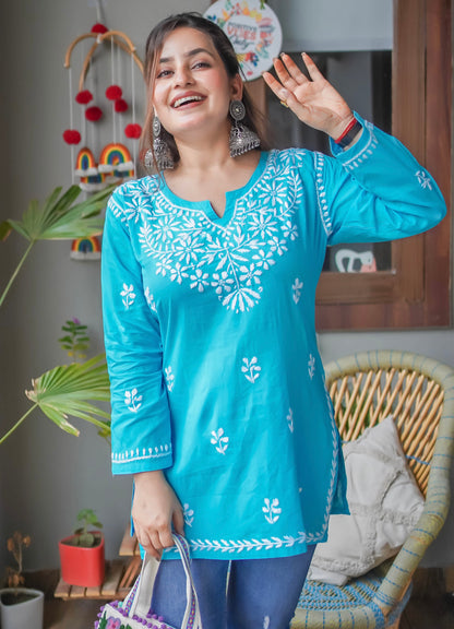 Chikankarii Hand Embroidery Short Kurti