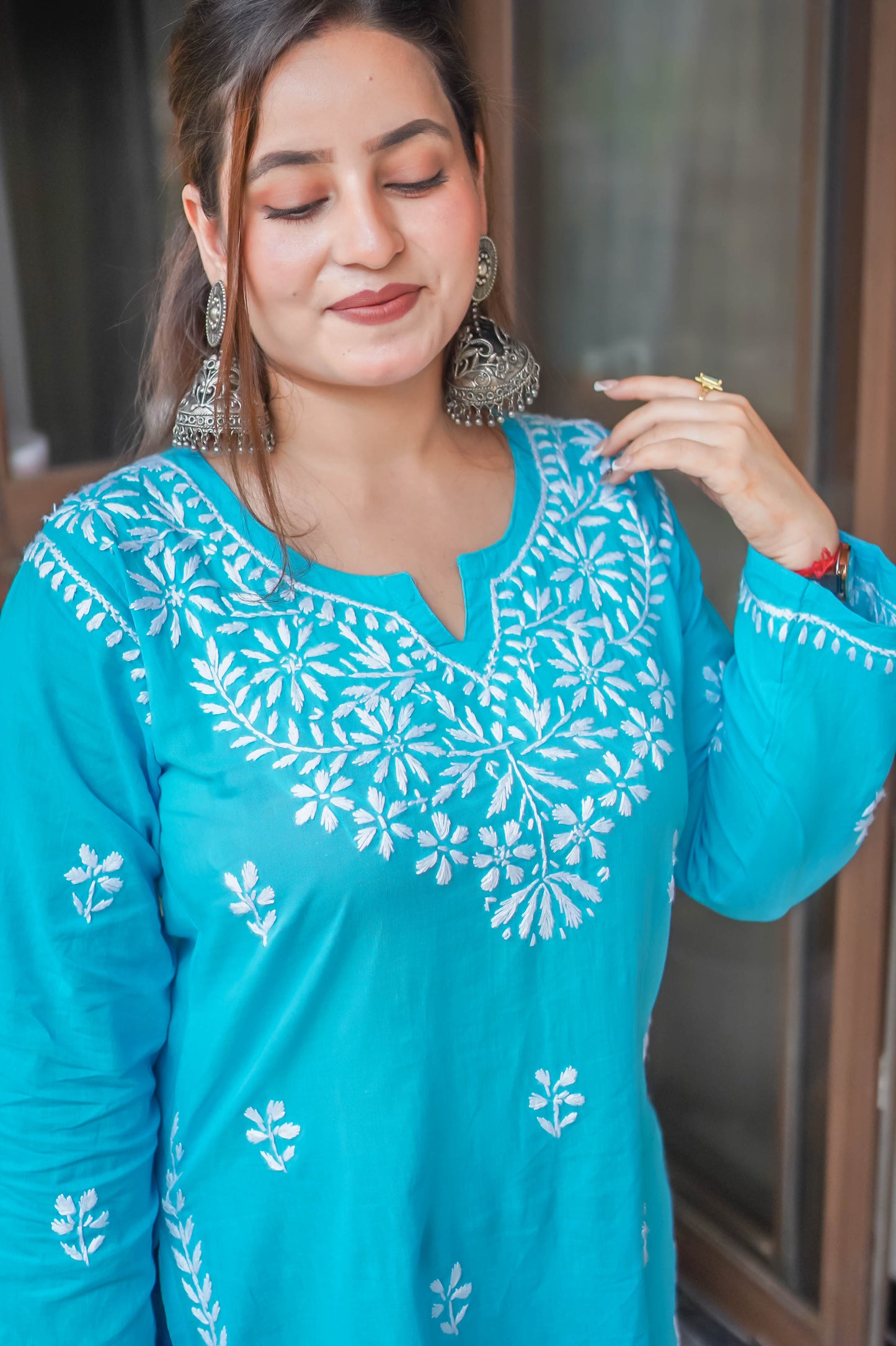 Chikankarii Hand Embroidery Short Kurti