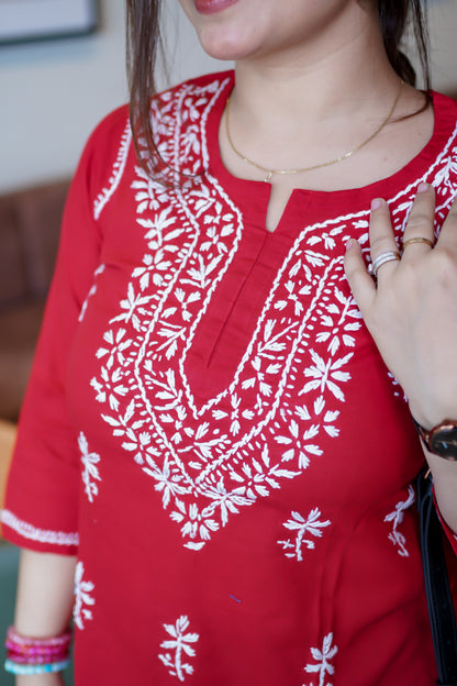 Beautiful Embroidery Chikankari Short Kurti