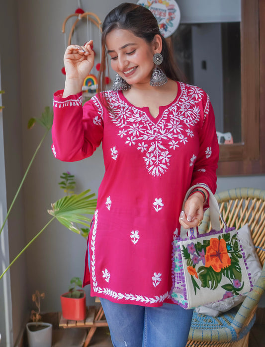 Chikankari Hand Embroidery Short Kurtii