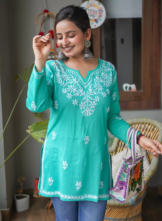 Chinankari Hand Embroidery Short Kurti