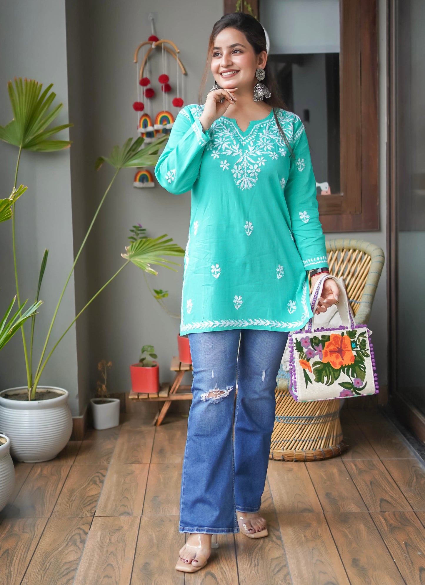 Chinankari Hand Embroidery Short Kurti