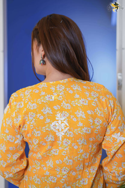 Yellow Chikankari Short Kurti