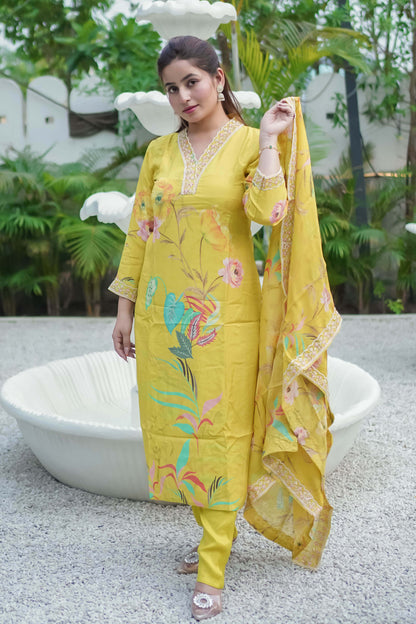 Floral Handpainted Kurti Set